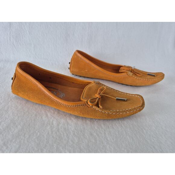 Tod’s Women’s Suede Driving Loafers Orange Size 5 Made in Italy Moccasins - Picture 2 of 11